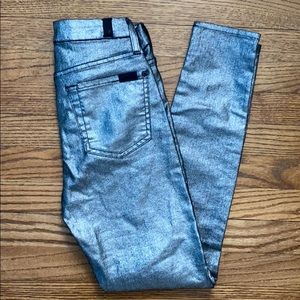 7 For All Mankind Metallic Silver Skinny Jeans